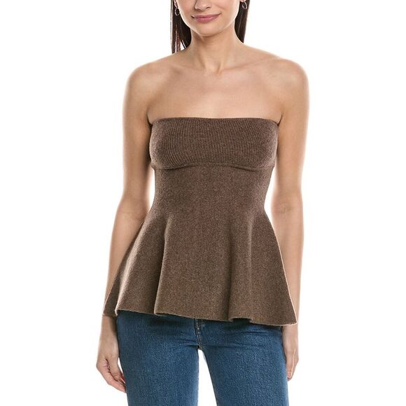 WeWoreWhat Tops - Weworewhat Womens  Strapless Wool-Blend Peplum Top, Brown